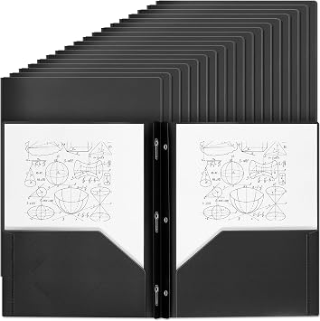 Yeaqee 60 Pcs Plastic Folders with Pockets and Prongs Plastic Folder 2 Pockets 3 Prongs with Card Slot for Office, School for Students, Teachers, Office Workers (Black)