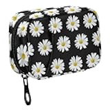 Fustylead White Daisy Travel Pill Organizer Bag with Zipper Small Pill Box 7 Day Pill Case for Purse Storage Weekly Vitamin Medicine Supplement