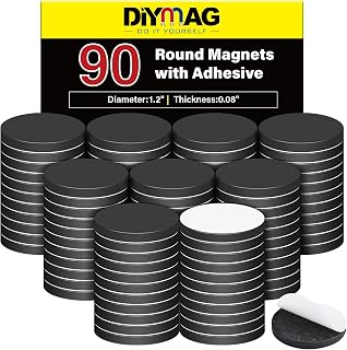 DIYMAG Magnets with Adhesive Backing, 90P Flexible Fridge Magnetic Dots | 1.2’’ x 0.08” Classroom Must Have Round Magnetic Tape Flexible Sheets for Crafts Whiteboard Refrigerator Easy Peel and Stick