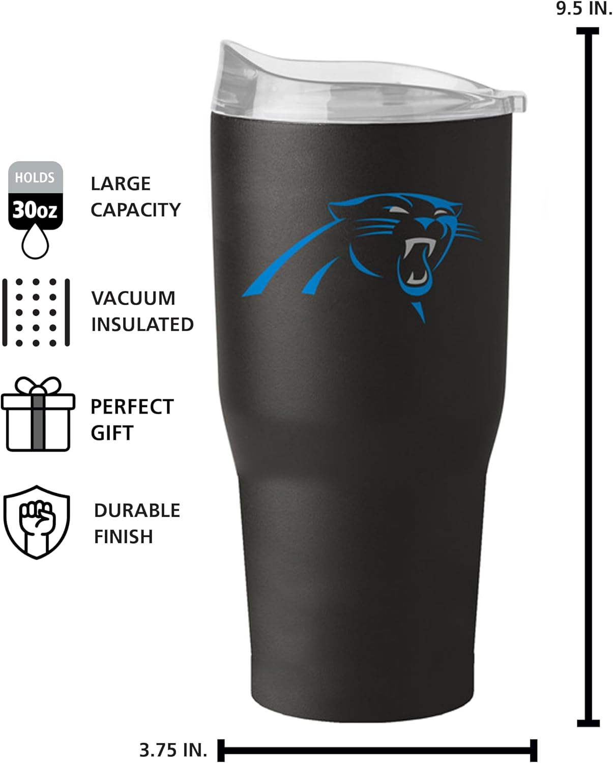 FANMATS NFL 30 oz Powder Coat Tumbler — Stainless Steel | 30 Fluid Ounces | High -Lip Slider Lid | Team Color