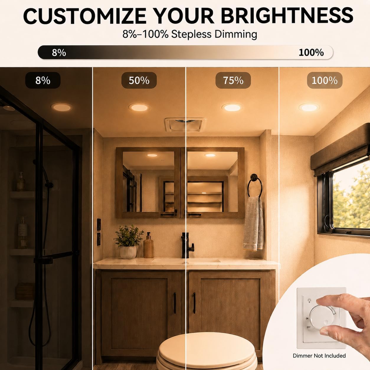 RV Recessed Ceiling Light, 3Inch RV Puck Light 12V, 400LM RV Light Interior, Camper Light Fixture for RV Motorhome Caravan Trailer Boat