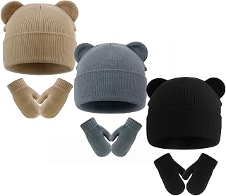 Baby Beanie Hat Gloves Set,Toddler Kids Winter Warm Knit Hat Mittens