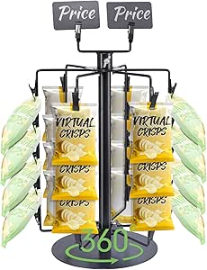 SINBLUE Chip Rack Display Stand 6 Rows 30 Clips Rotating Snack Display ...