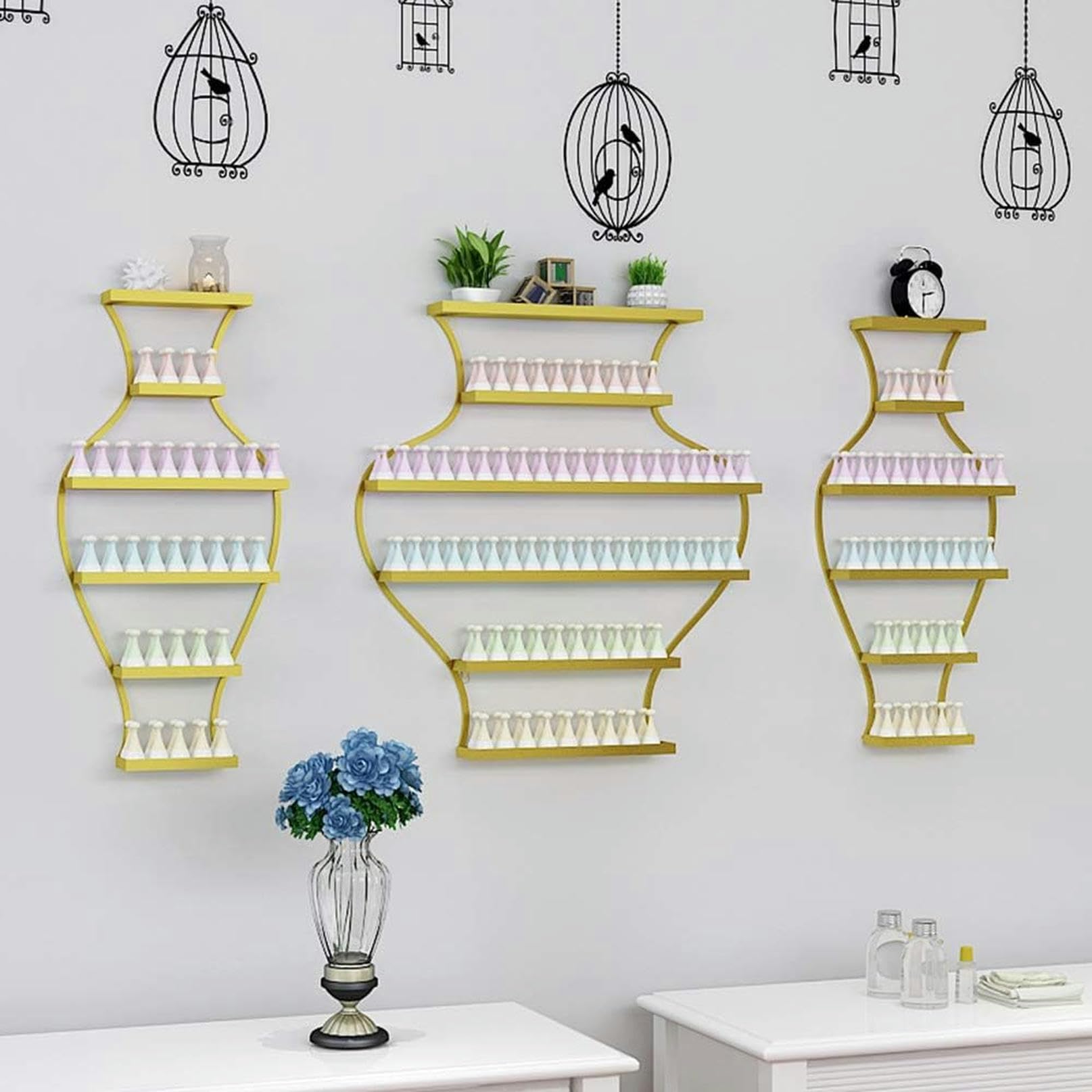 Estantes de Pared para esmaltes de uñas, Expositor metálico de 5 Capas, Expositor Combinado para esmaltes de uñas, para pintalabios y perfumes.