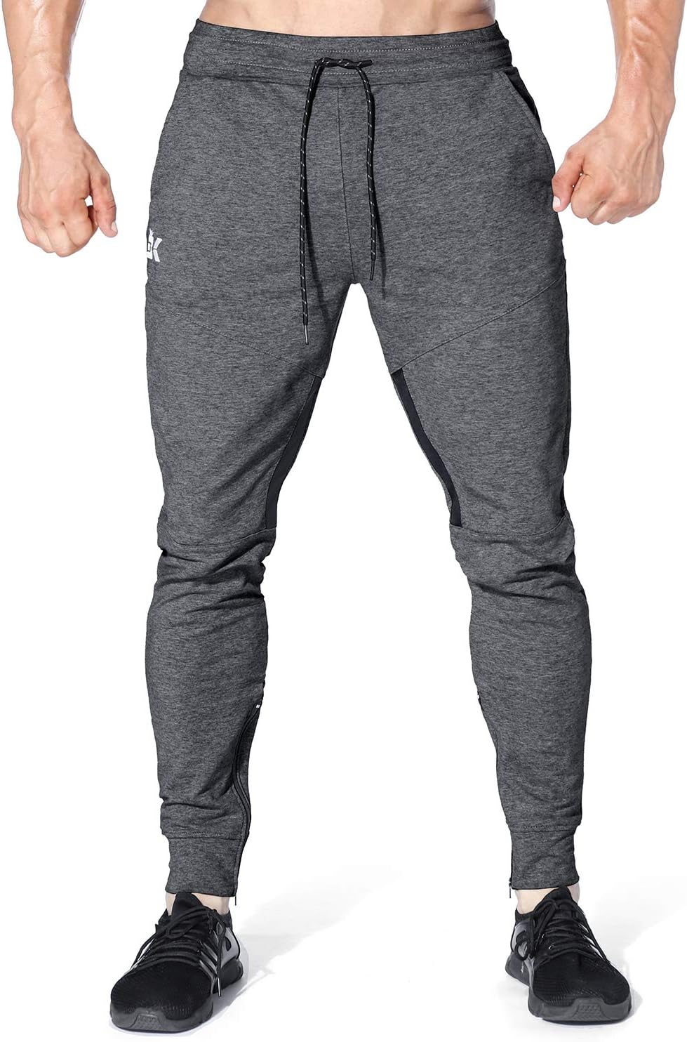 BROKIG Men Fitted Gym Sweatpants,Casual Slim Workout Jogger Pants with Zipper Pocket Bodybuilding Athletic Tapered Pants - Image 2