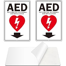 AED Sign, 2 Pack Self Adhesive Aluminum AED Signs for Wall, With 2 Pre-drilled Holes 9 x 6 inches, White/Red