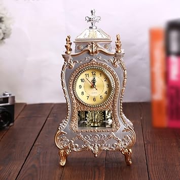 Vintage Analog Display Clock with Hourly Chimes, Silent Night Mode 9PM-6AM, Wall Mountable or Desk Stand for Home Office Decor, White Brown Red, 6.5 x 3.4 x 13 in(White)