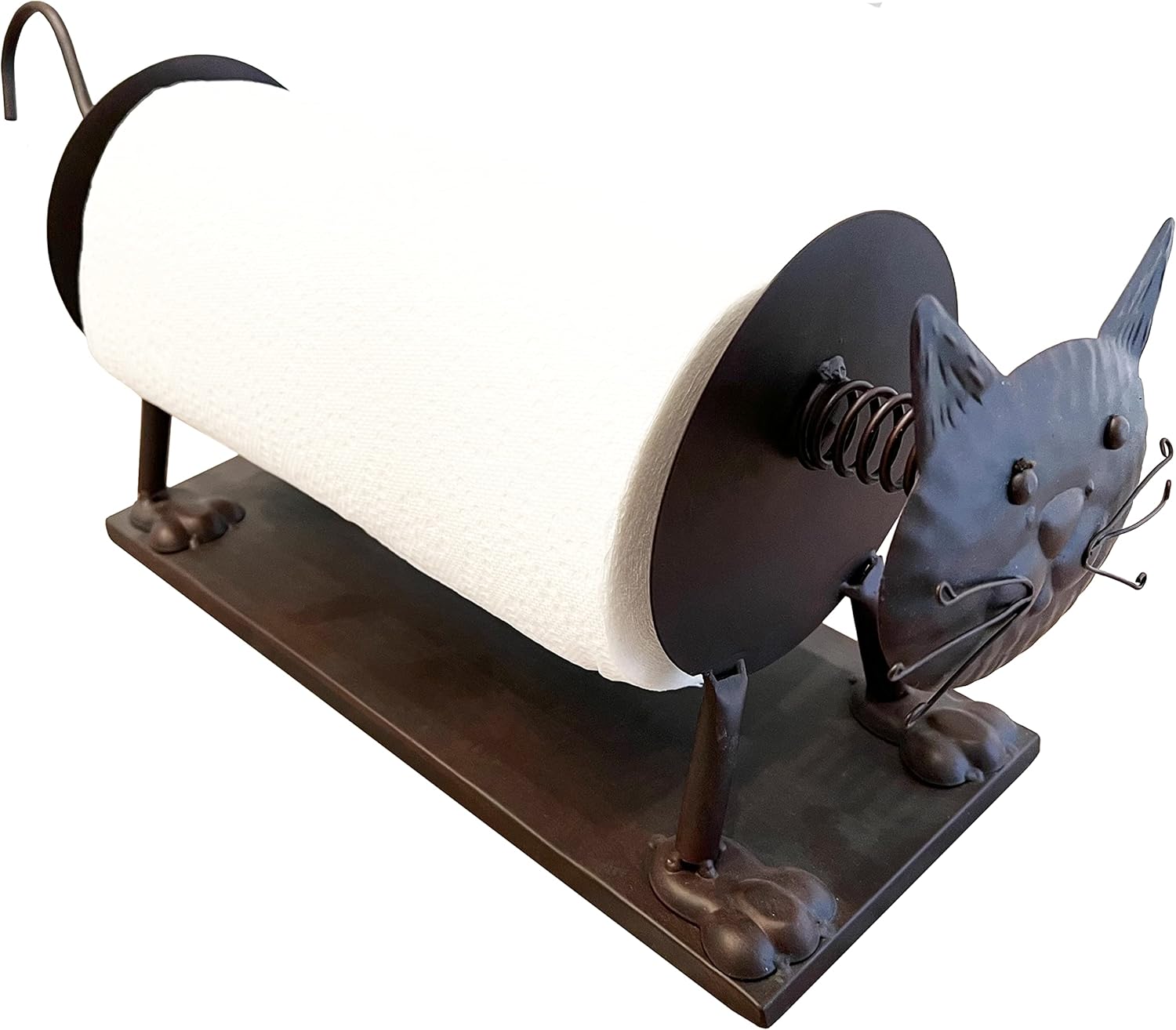 Rustic Metal Cute Kitty Cat Paper Towel Holder Springy
