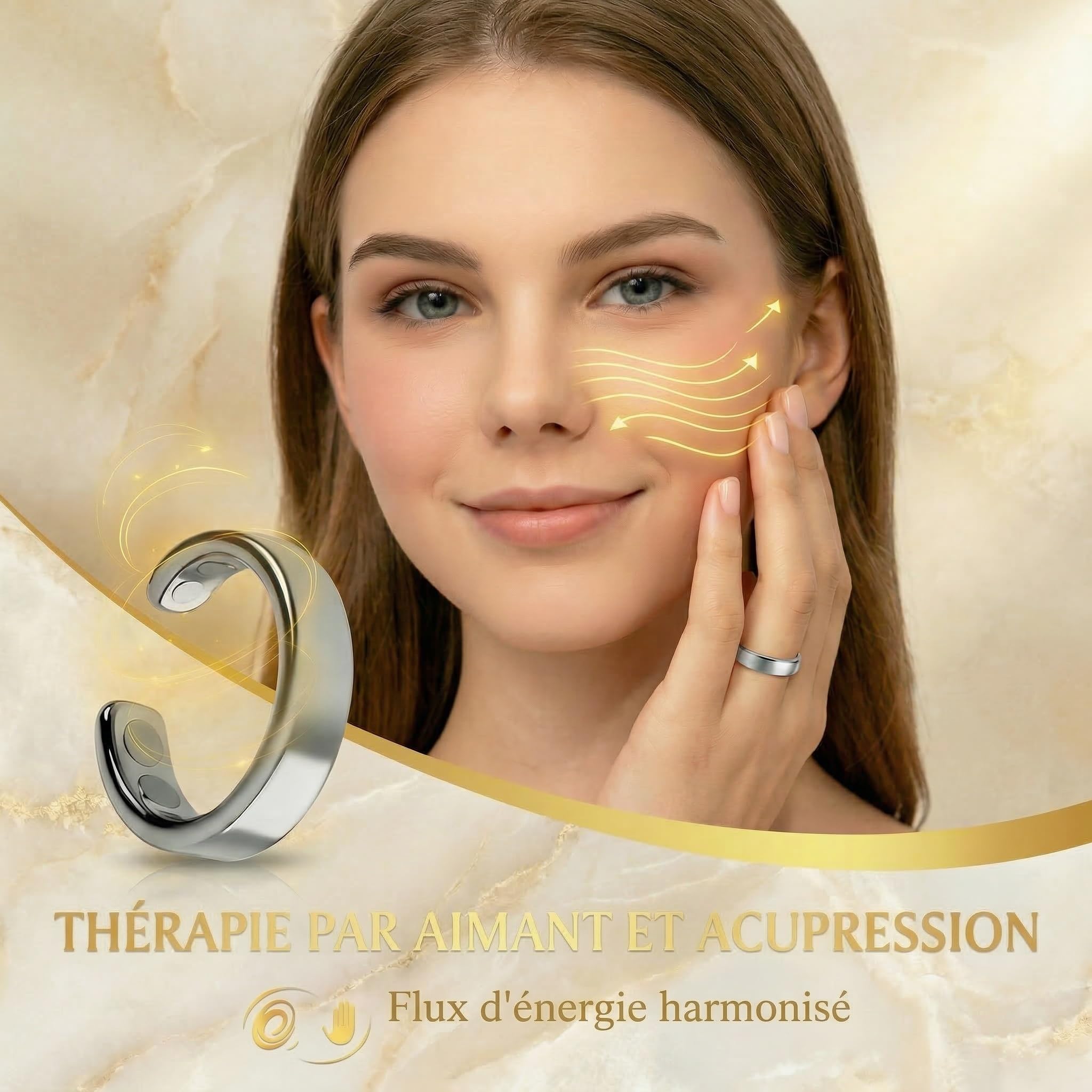 Vitalring Bague Anti Stress Magnétique Femme - Anneau d'Acupression avec 4 Aimants Néodyme pour Ménopause, Sommeil et Équilibre Hormonal au Quotidien (Black)