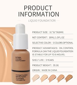 Foundation 30 ml Full Coverage Foundation Concealer Liquid Foundation Full Coverage Flawless Cream Smooth 24HR Matte Oil Control Concealer Make-up 102 Nude