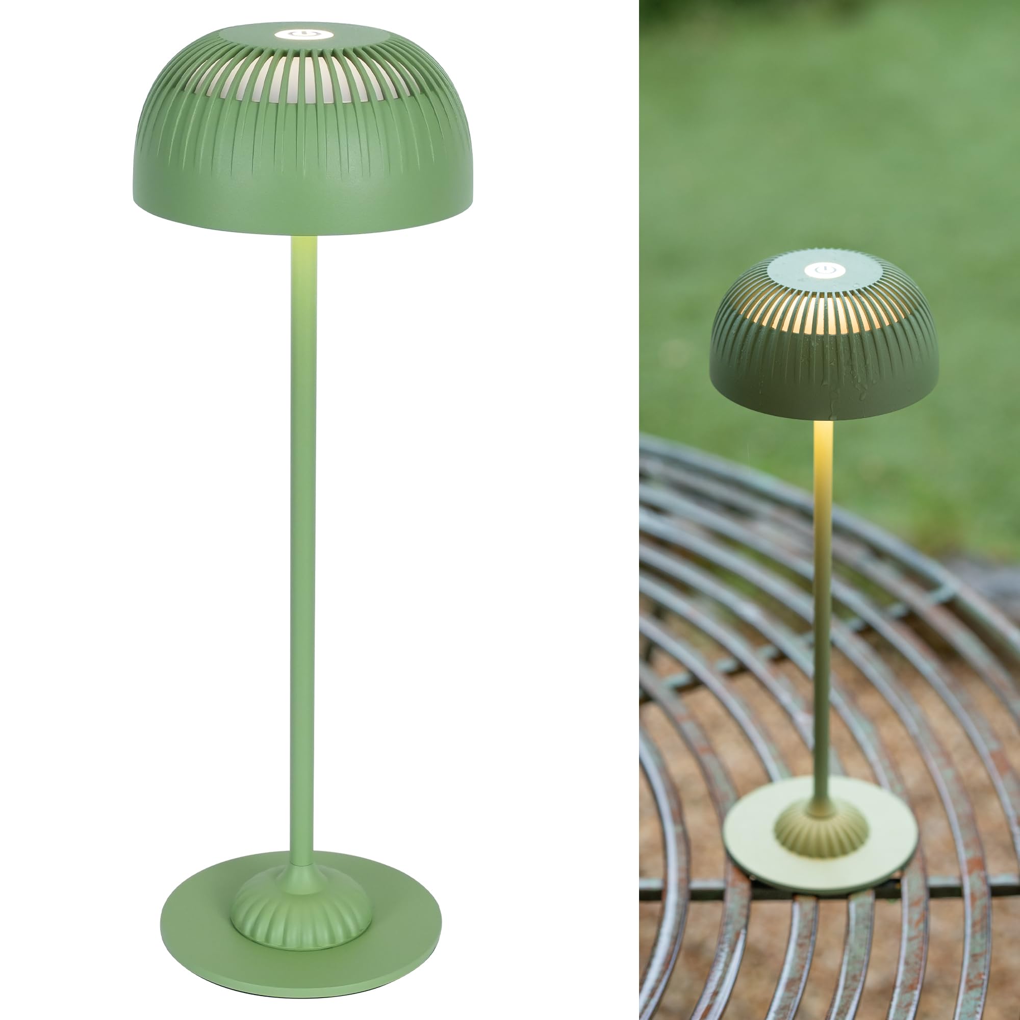 LuminexDesigns Cordless Rechargeable Table Lamp with Full Aluminium Body, Modern 5200mAh Battery Mushroom Touch Bedside Lamp with 3 Colour Modes, IP54 Perfect for Living Room Bedroom & Home Décor