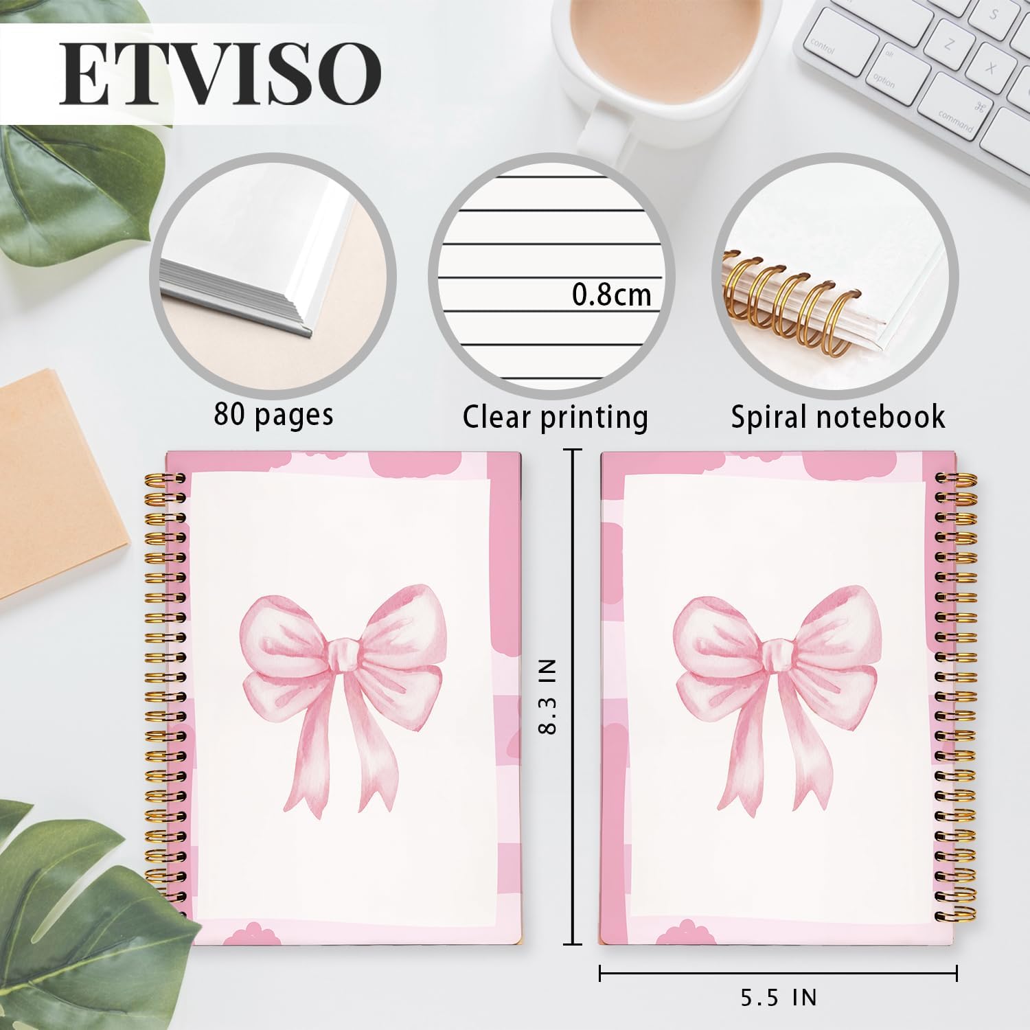 Pink Preppy Notebook, Coquette Pink Bow Notebooks for Note Taking, Girly Preppy Bow Journal, Aesthetic Journals for Writing, Coquette Girly Office Supplies, 5.5x8.3 Inch image 4