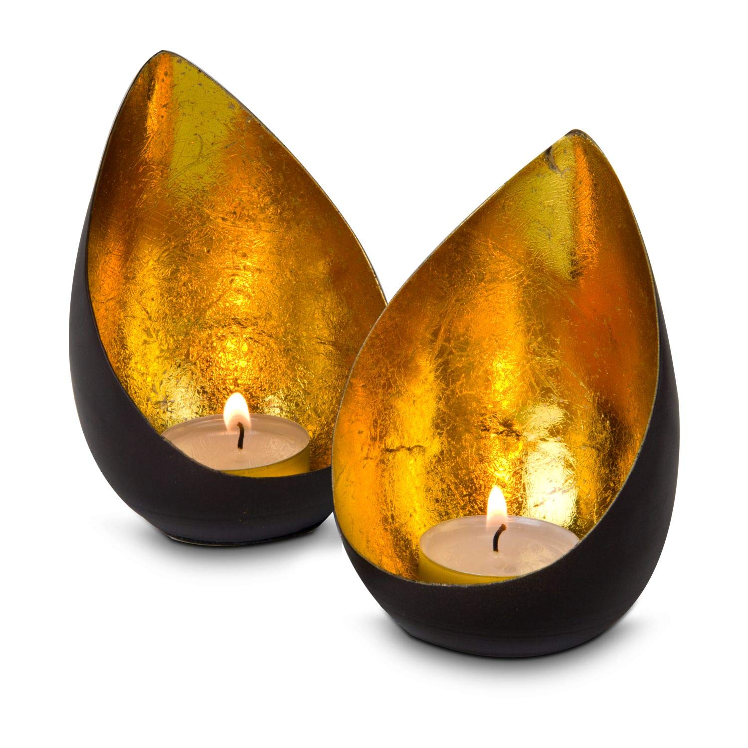 ROMINOX Artykuł prezentowy zestaw świeczek typu tealight // Drops – 2-częściowy, błyszczący złoty blask świec, ze złotą folią, Boże Narodzenie, przyjęcie przy grillu, Walentynki, Dzień Matki; wymiary: każda ok. 7,9 x 7,5 x 11 cm