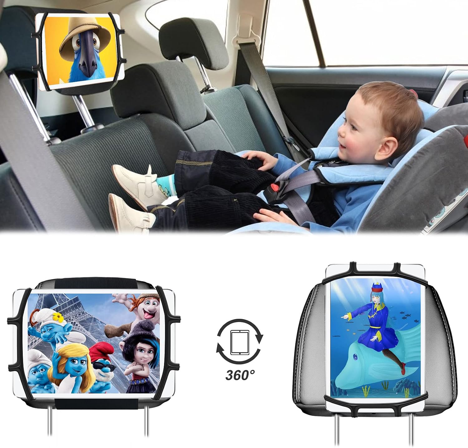 Car Headrest Mount Silicon Holder, Universal Tablet Holder in Back Seats, Car Mount Angle-Adjustable Car Headrest Holders Fits All 7-12.9 inch Tablets/Game Machines¡­