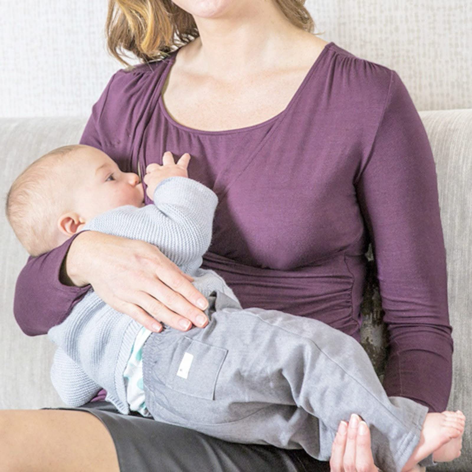 Maman BéBé Femmes Maternité Longue Blouse VêTements Allaitement Manches Enceintes Hauts Solide Maternité Blouse Chemises pour MaternitéS Bureau Mode (Purple, XXL)