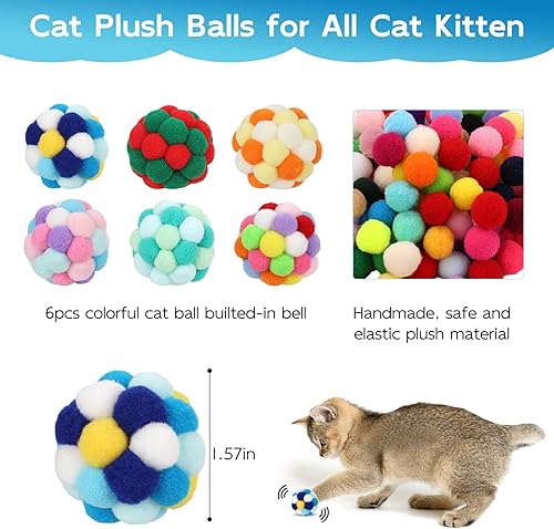 Miniatura 10 de TUSATIY Pelotas de juguete para gatos con campanas, 3 unidades, bolas de pompones de color para gatos, bolas brillantes de oropel, juguete