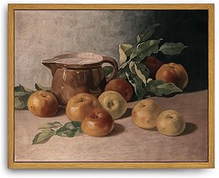 Roslynity Framed Canvas Wall Art Vintage Print Oil Paintings Still Life with Apples Country Rustic Fruit Farmhouse Aesthetic Retro for Home Living Room Bathroom Kitchen Wall Decor (8"x10")