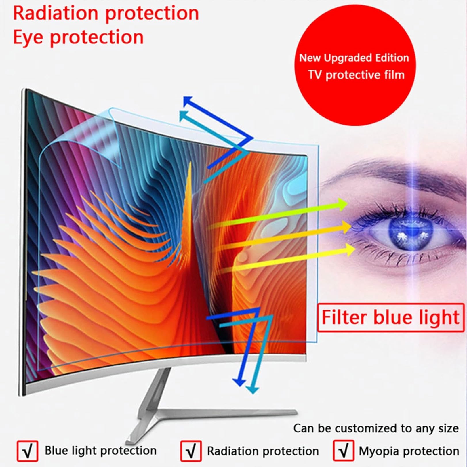 Película antirreflejo para TV, Protector de Pantalla, protección Ocular, Anti-UV, luz Azul y antiarañazos,55in1221x689mm
