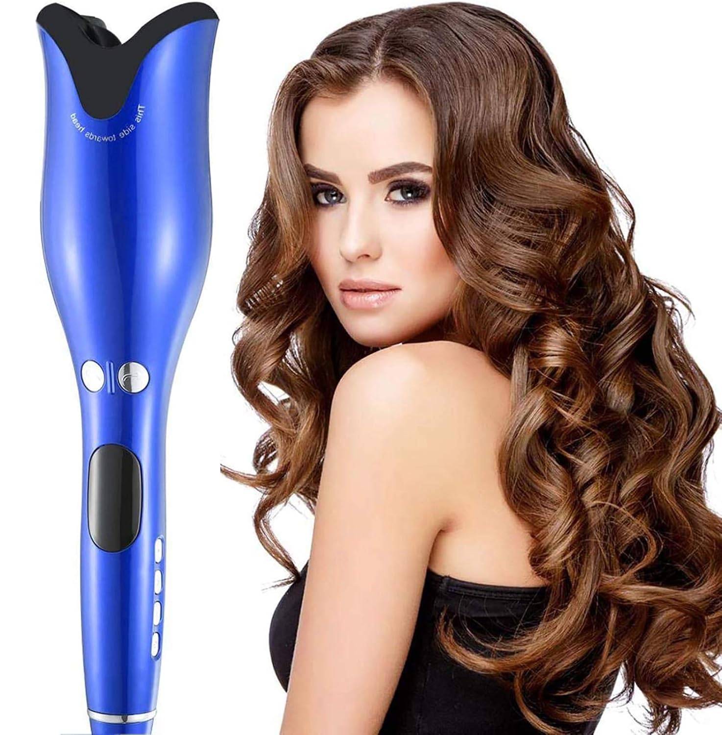 1 Inch Curling Iron,Automatic Curling Iron,Rotating Ceramic Curling Iron with LED Temperature Display and Timer, Rose Professional Air Spin N Curl Hair Curler-Blue.