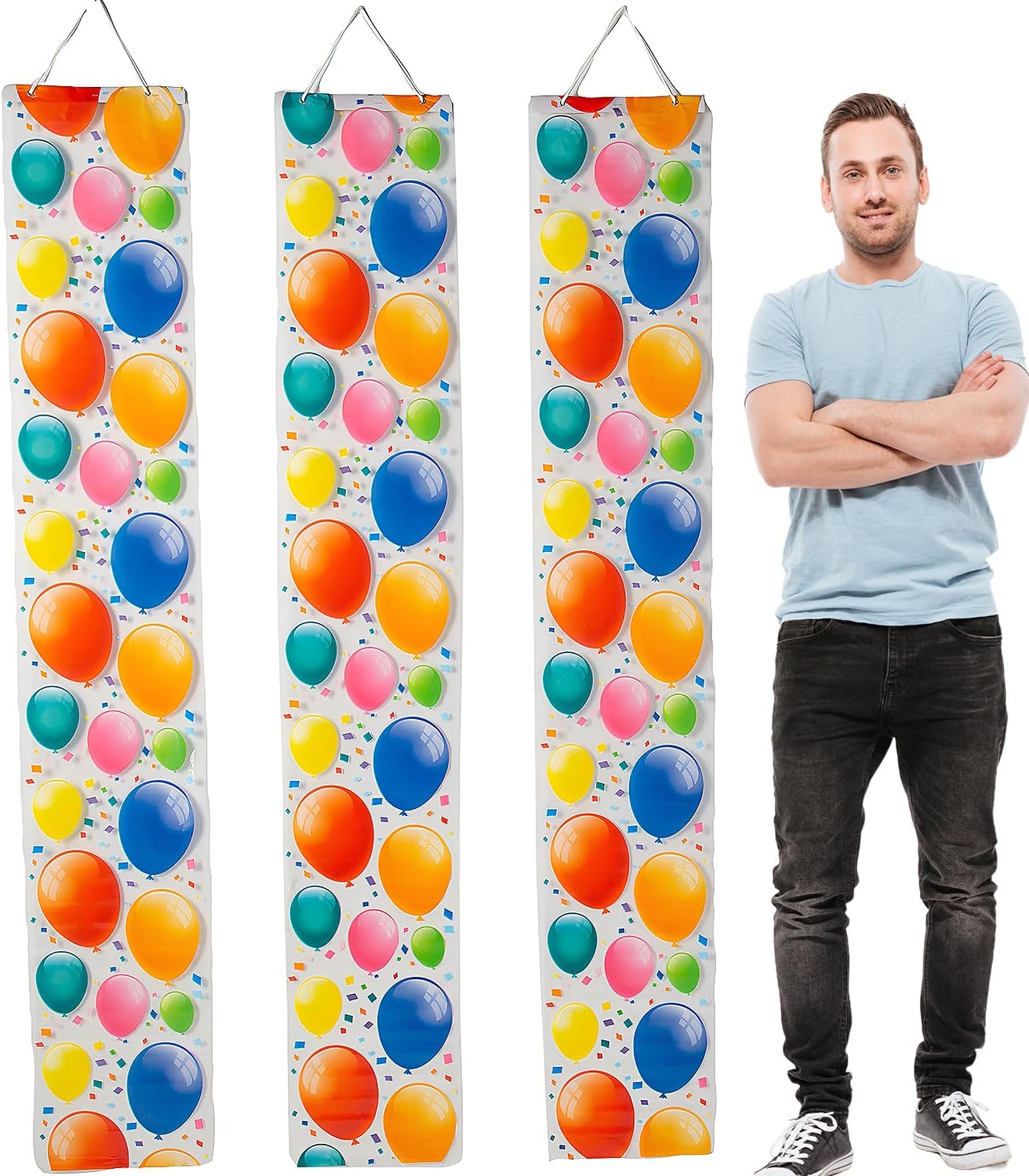 Fun Express 6 ft. Birthday Balloons Multicolor Clear Plastic Hanging Wall Panel Decorations - 3 Pieces