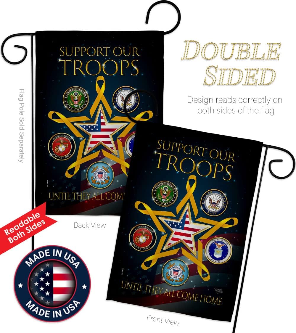 Support Our Military Troops Corps Garden Flag Home Decor Armed Forces Official United State Service All Branches Honor American Decorations Yard Military Memorabilia Banner Remembrance Wall Tapestry Retire Outdoor Veteran Memorial Day Gifts Made In USA