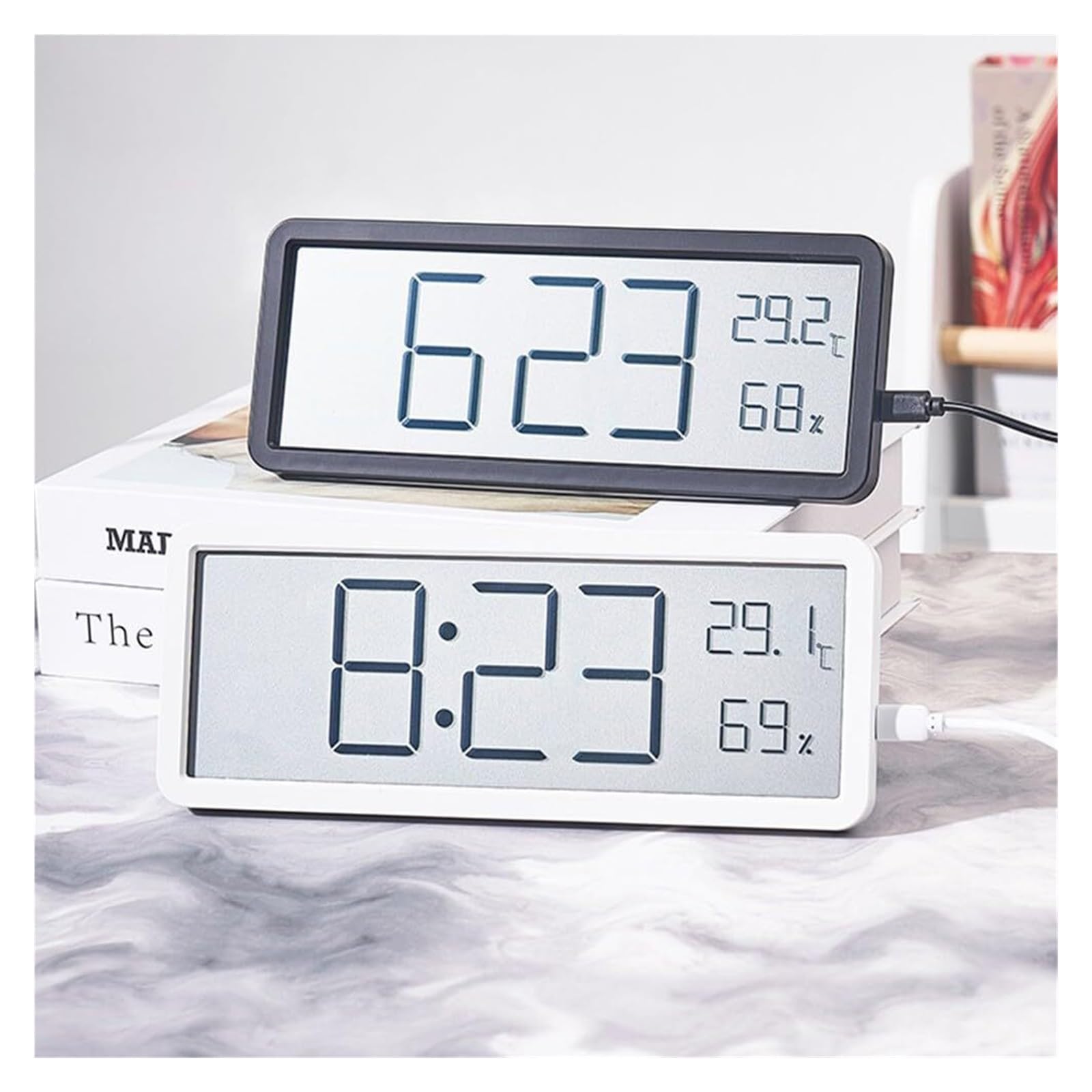 Wecker, digital, batteriebetrieben, rechteckig, elektronische Uhr für Zuhause, Wohnzimmer, Schlafzimmer, Büro (schwarz)