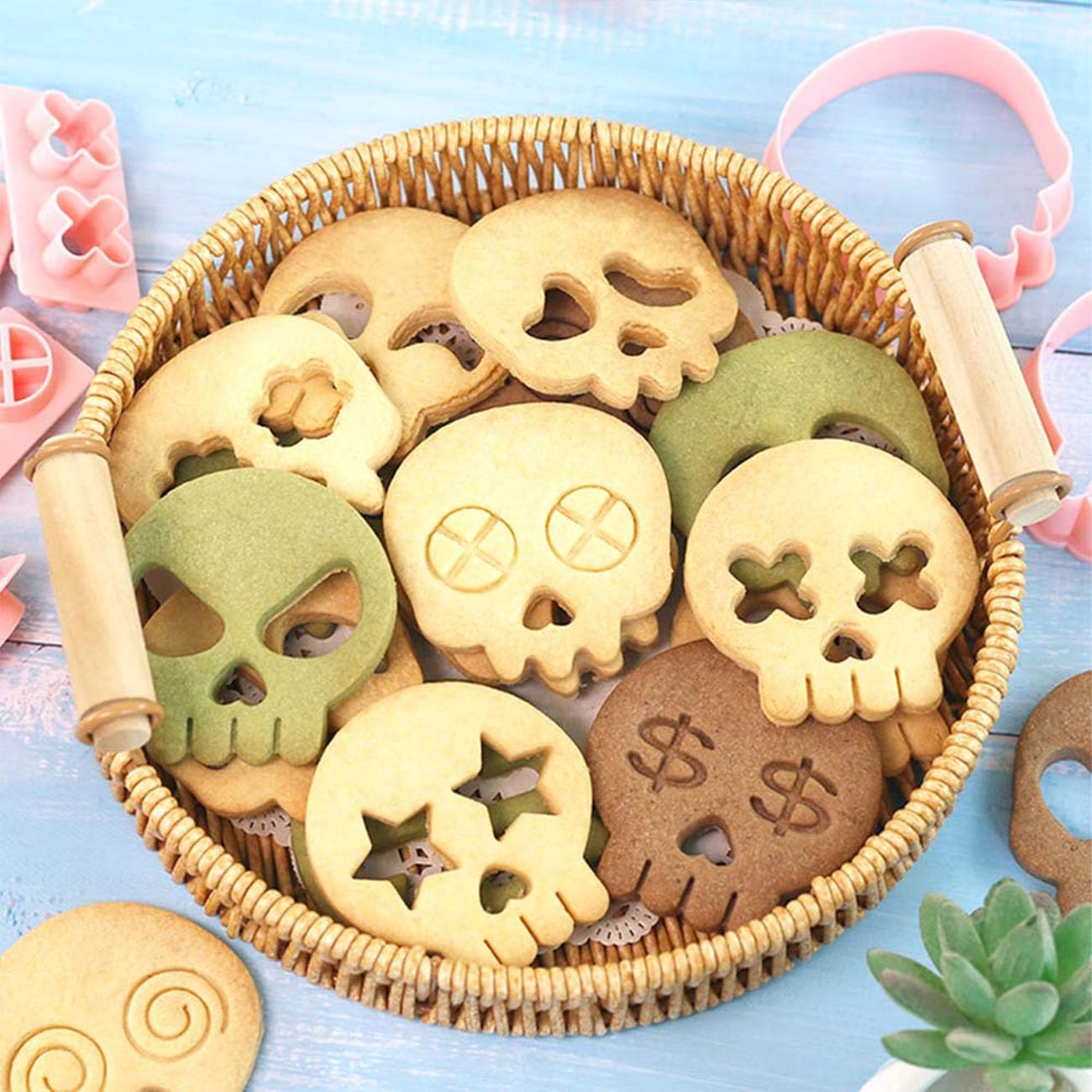 Mini Skull Cookie Cutter Set, Interchangeable DIY Halloween Biscuit Stamps