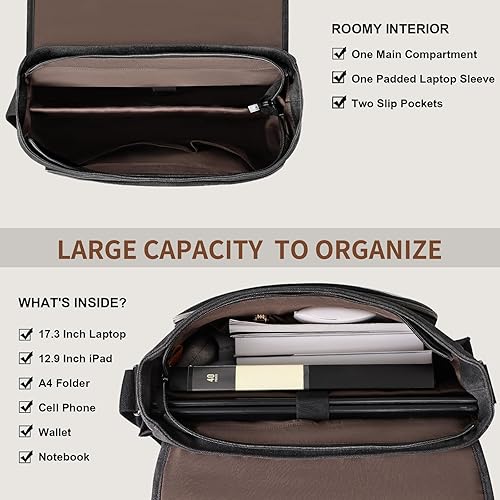 Miniatura 7 de ESTARER Bolsa de mensajero para hombre de 17.3 pulgadas actualizada, bolsa de lona resistente al agua, bolsa de hombro para computadora para trabajo