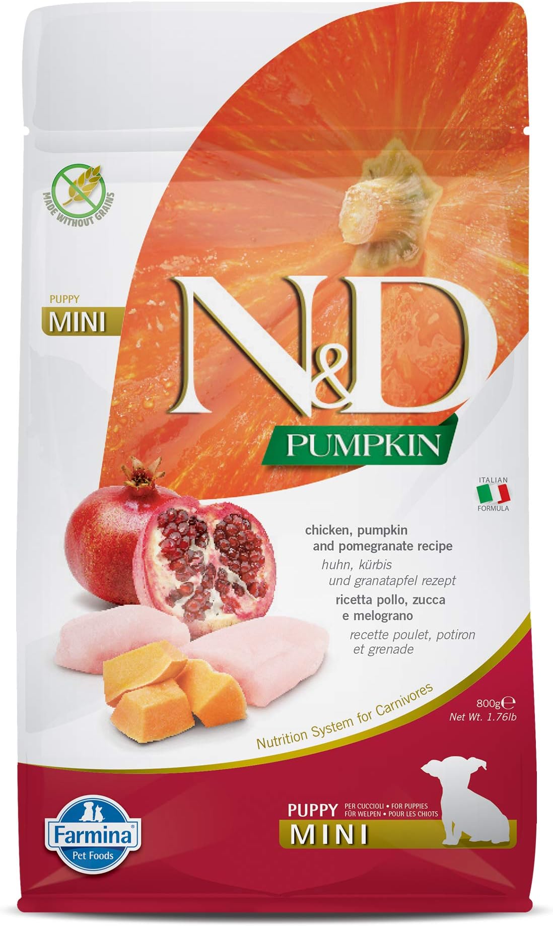 N&D Pumpkin Puppy Mini Dog Food | Chicken, Pumpkin & Pomegranate |Rich in Anti-oxidants| Complete Food for Puppies | 0.8kg | No Artificial Preservatives