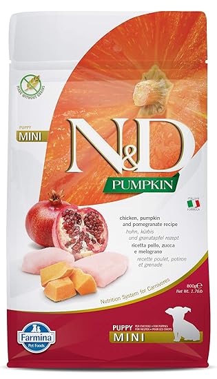 FARMINA PET FOODS N&D Pumpkin, Grain Free, Dry Dog Food, Puppy Mini Breed, 800 Gm, Chicken & Pomegranate