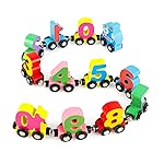 Wondertoys 12 PCS Wooden Number Train Set Toy Includes 1 Engine Cars for Toddlers Boys and Girls, Compatible with Major Brands Train Set Tracks