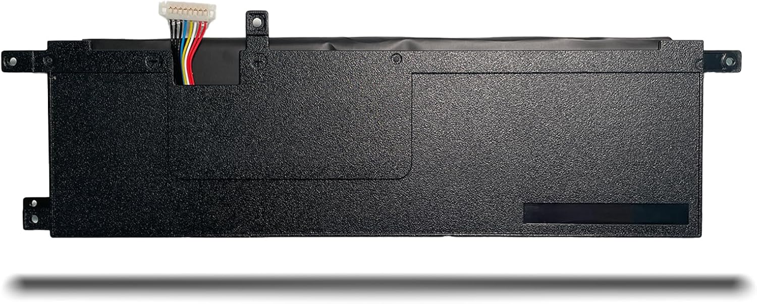 Product information label on the Hubei B21N1329 laptop battery, showing model number, voltage, and capacity.