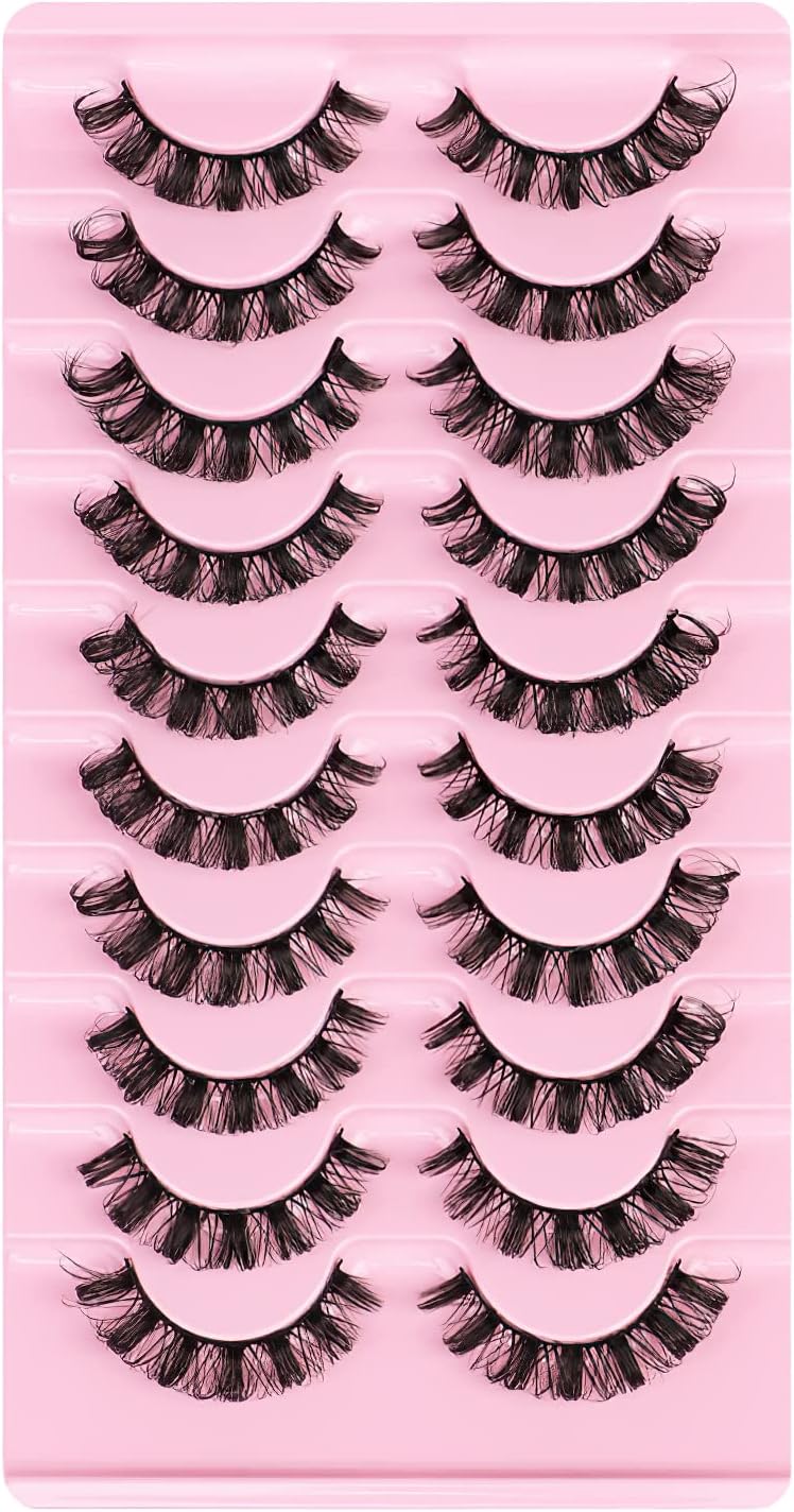 False Eyelashes, 10 Pairs Russian Strip Lashes Fluffy Wispy 3D Effect False Lashes D Curl Cat Eye Lashes Reusable Fake Eyelashes Thick Volume Faux Mink Lashes Strip Natural Fluffy Lashes