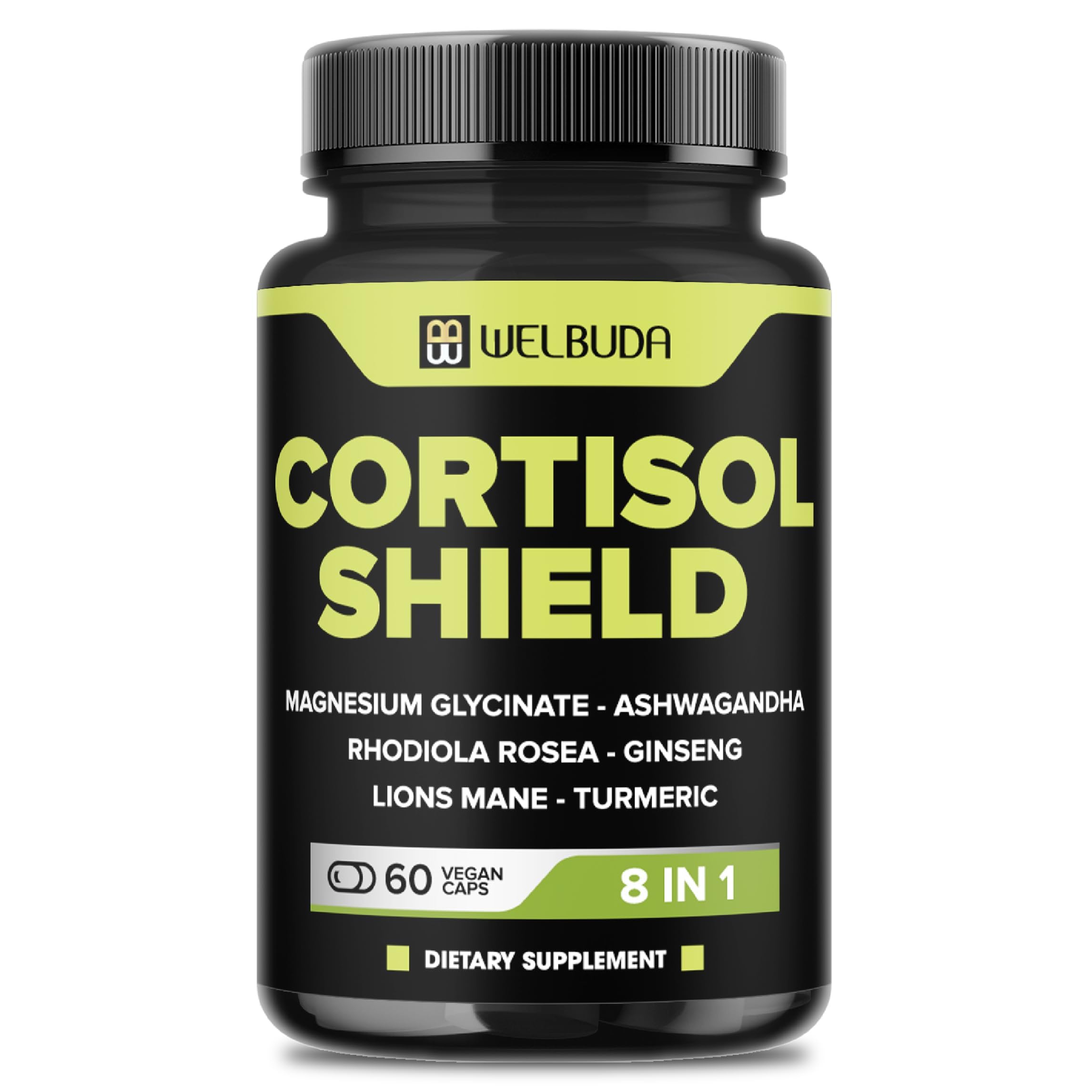 WELBUDA Suplemento de Magnésio com Ashwagandha, Rhodiola rosea, Lion’s Mane, Ginseng, Cúrcuma, Erva-de-são-joão e Fosfatidilserina — 60 cápsulas
