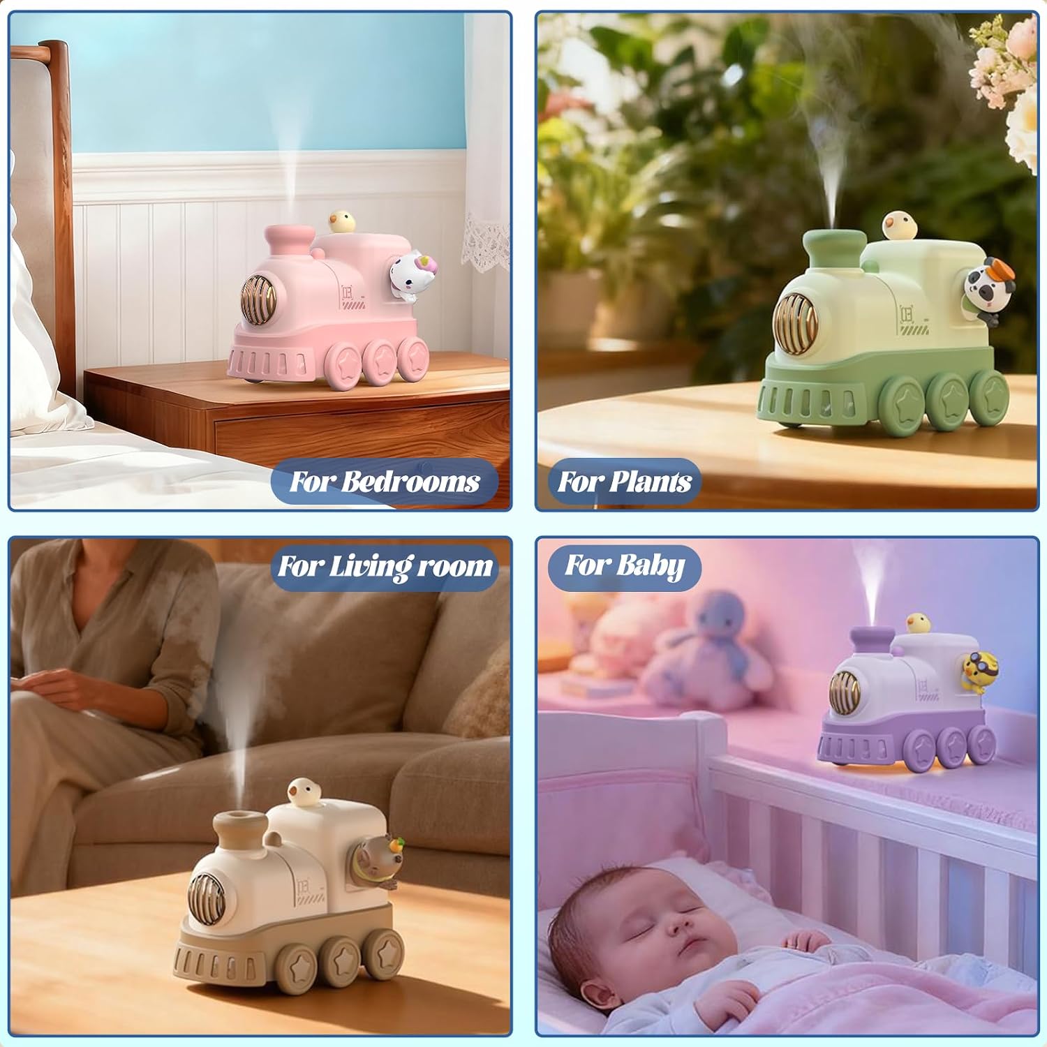 Portable Mini Humidifier,300ml USB Desktop Personal Cool Mist Small Humidifiers,2 Mist Modes,Auto Shut-Off,Mute for Bedroom/Home/Nursery/Office,Cute Mini Humidifier With Night Light (Purple)