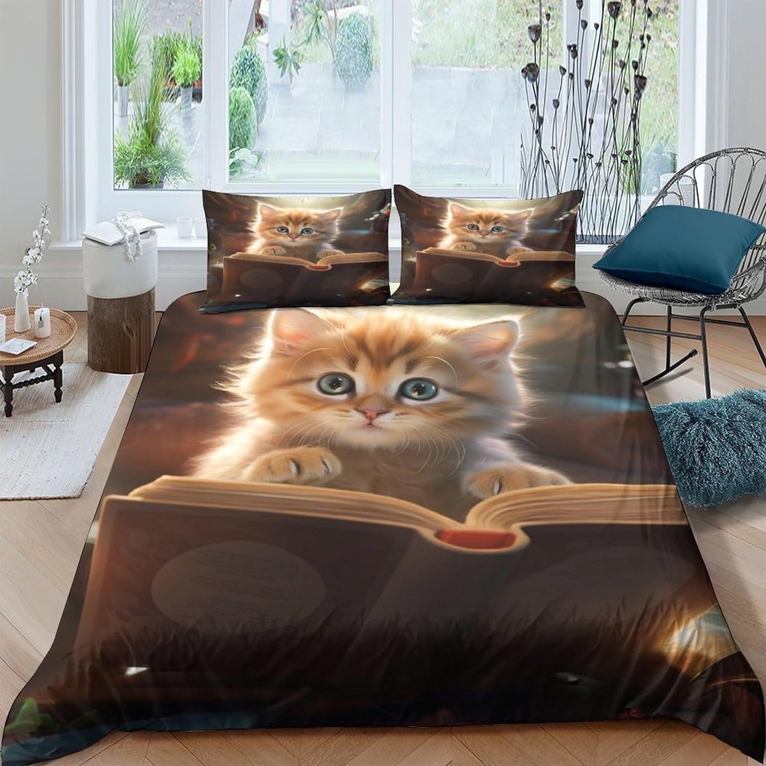 Housse de couette 200x200 chat orange pour chambre cocooning