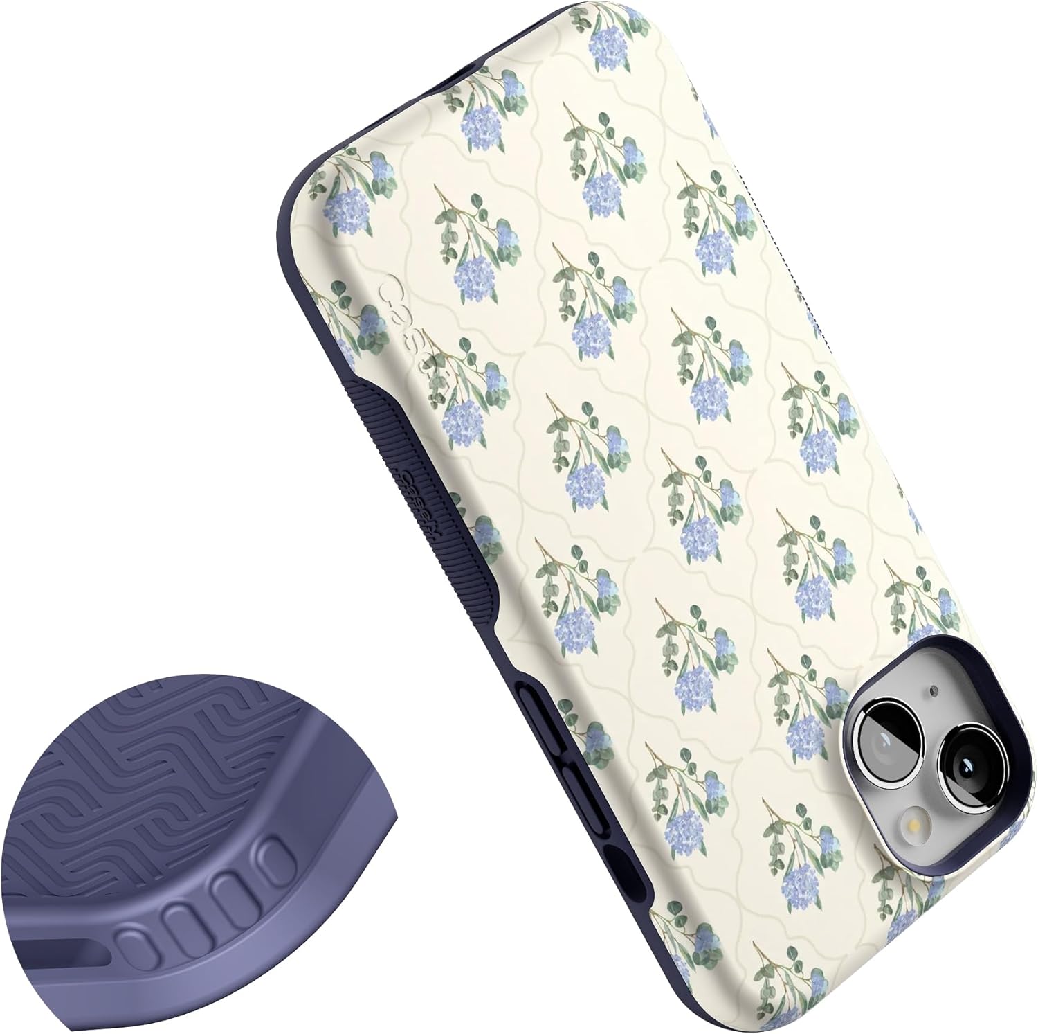 Casely iPhone 13 Case | Vintage Garden | Blue Hydrangea | Bold Protective Design | Compatible with MagSafe