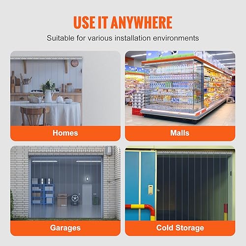 Miniatura 6 de VEVOR Cortina de tiras, 96 pulgadas de alto x 72 pulgadas de ancho, 0.08 pulgadas de grosor, 12 cortinas de puerta de PVC transparente, cortina para