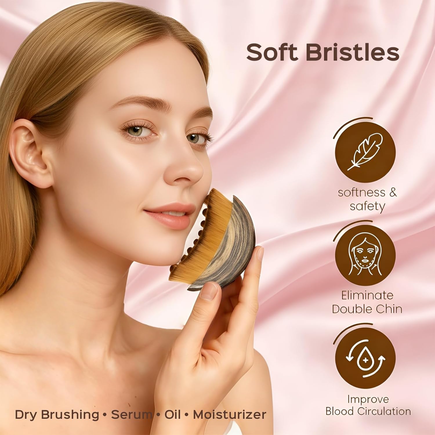 2PCS Lymphatic Contour Face Brush, Soft Facial Drainage Massager Tool for Face & Neck Lifting, Jawline Chin Sculpting, De-Puff Dry Brushing, Gua Sha Brush, Curved Ergonomic Design (Brown, 2-Pack) - Image 5