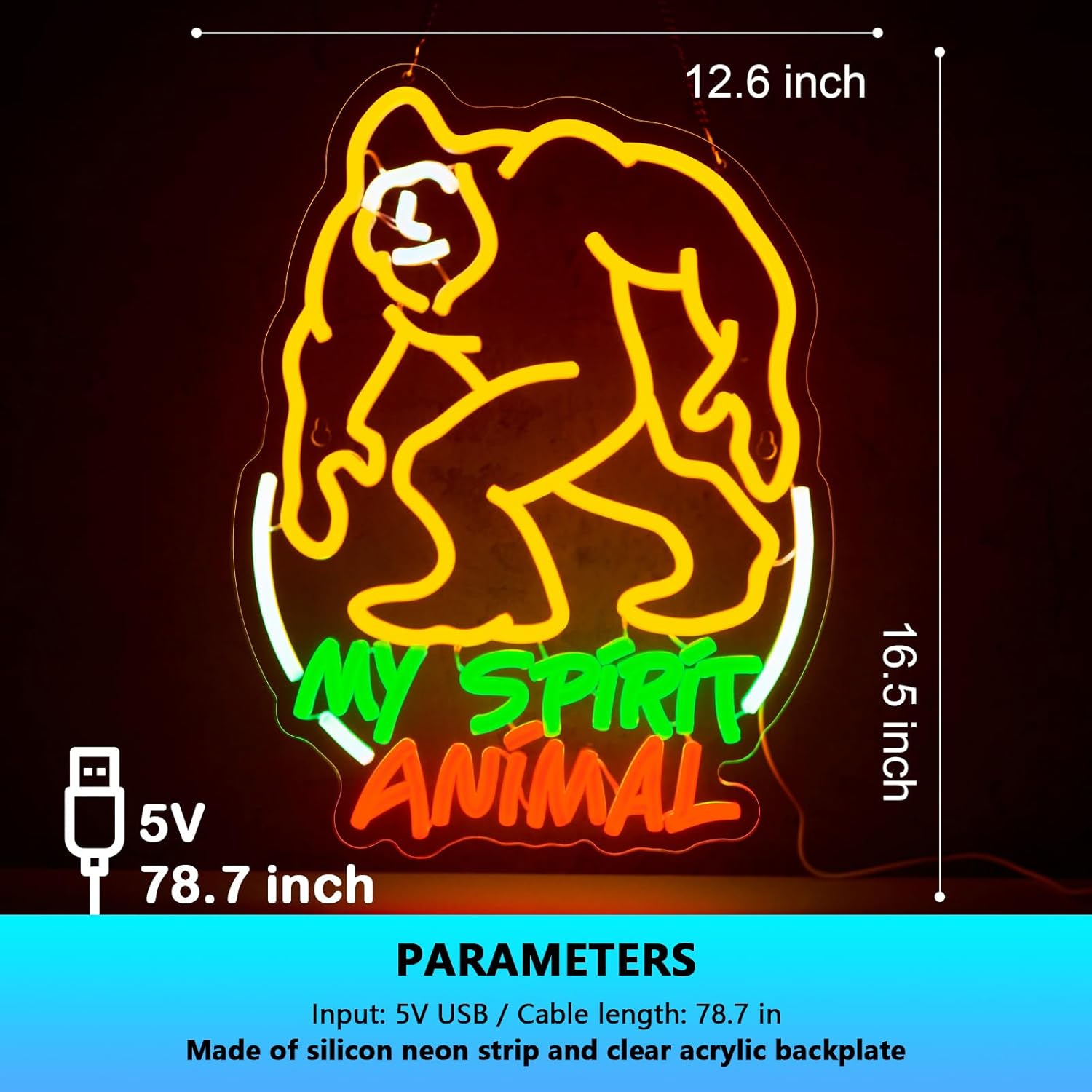 My Spirit Animal Neon Sign Bigfoot Neon Sign for Wall Decor Sasquatch USB Dimmable LED Neon Lights for Boys Girls Room Gameroom Holiday Birthday Christmas Gift - Image 5