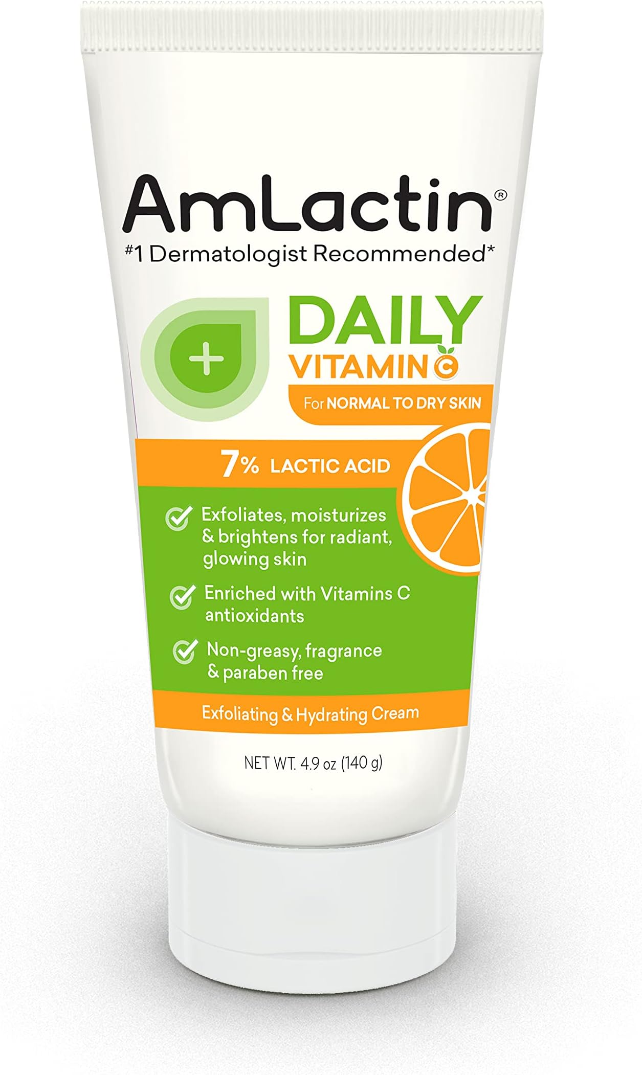 AmLactin Daily Vitamin C Cream - 4.9 oz Body Cream with 7% Lactic Acid - Skin-Brightening Exfoliator and Moisturizer for Dry Skin​