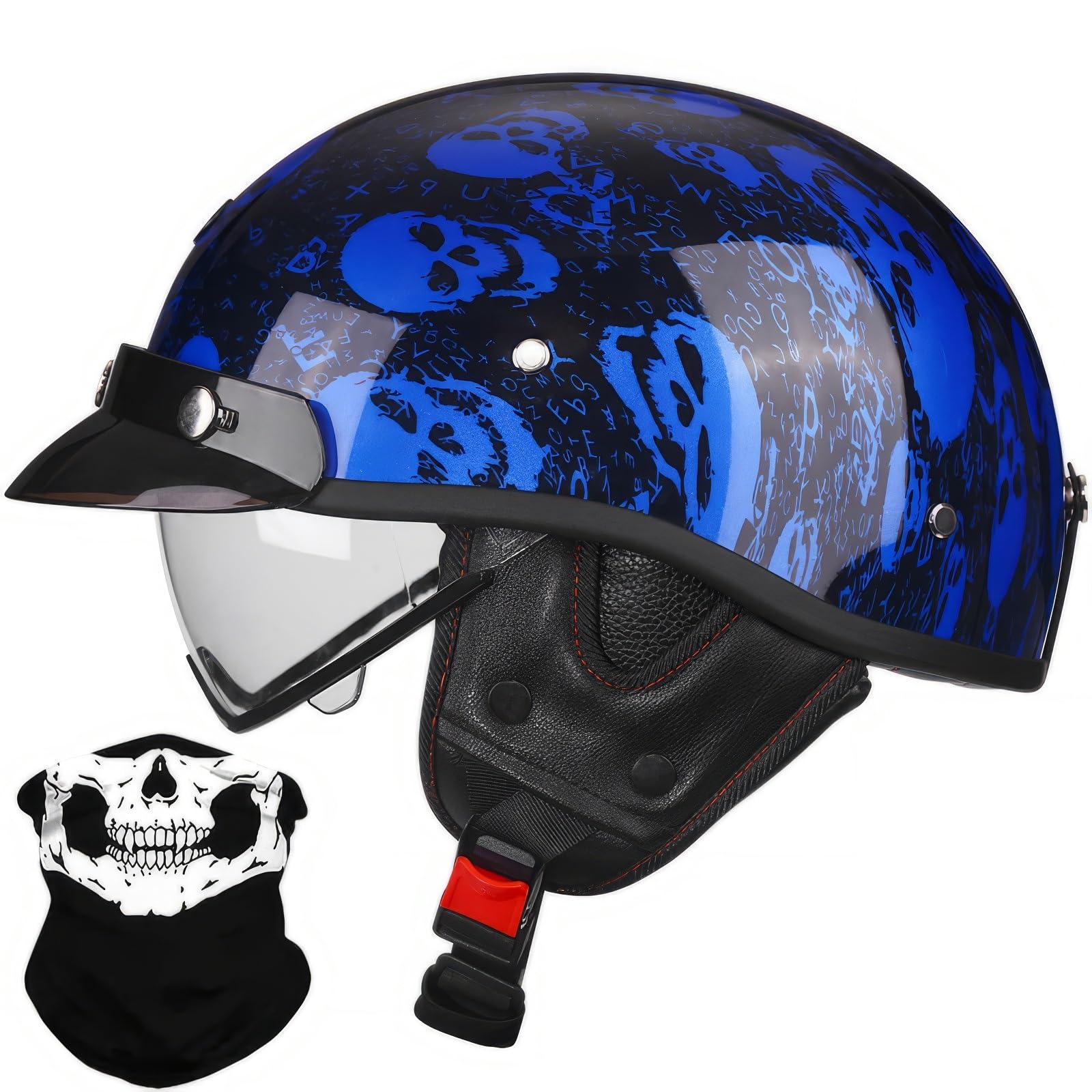 WLYEZAU Open Face Motorcycle Helmet,Half Face Scooter Helmet With Sun Visor,ECE Approved Retro Style Helmet For Men Women, Cruiser Chopper Moped Helmet(A,XXL(61-62cm))