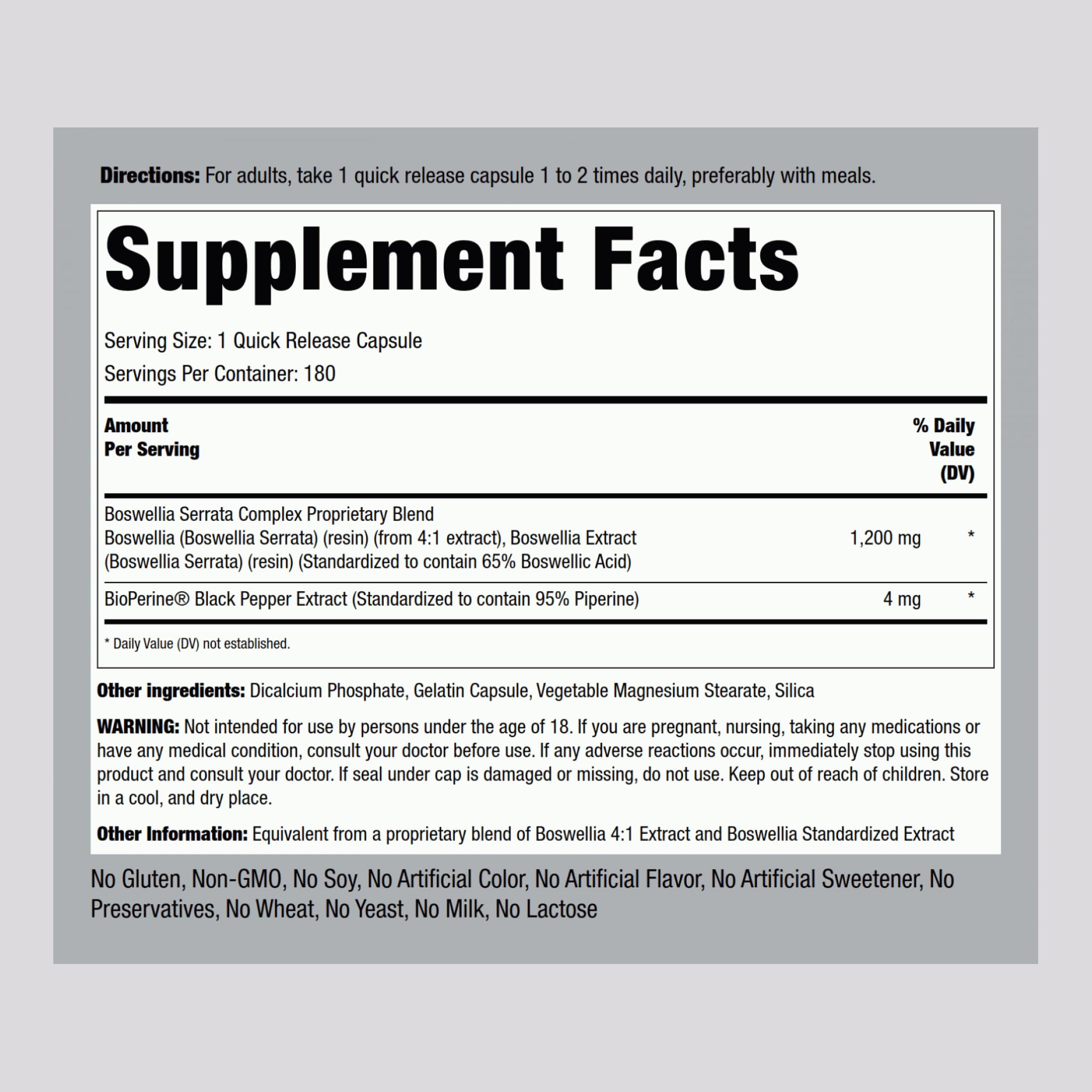Piping Rock Boswellia Extract Capsules | 180 Pills — Amazon image 2