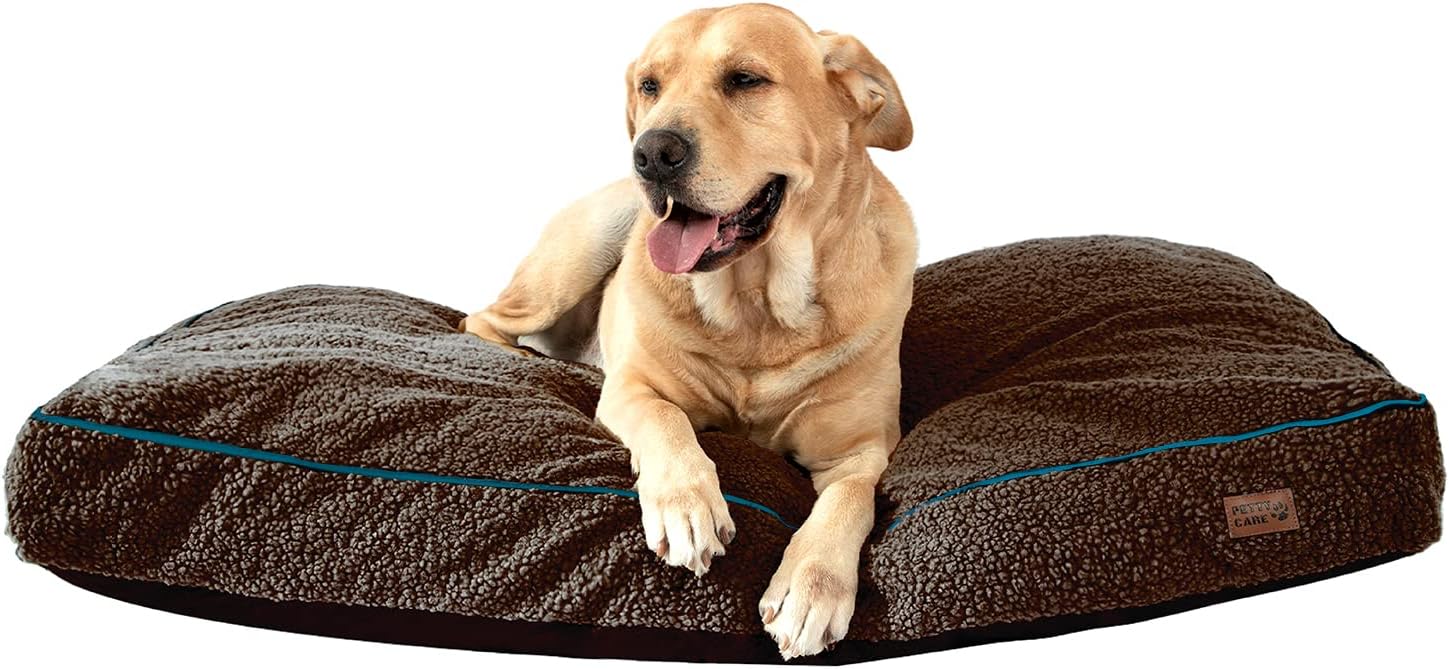 pettycare 44 Inch Waterproof Dog Beds for Large Dogs with Removable Washable Cover,Orthopedic Thick Memory Foam Sherpa,Comfy Flat Cat…