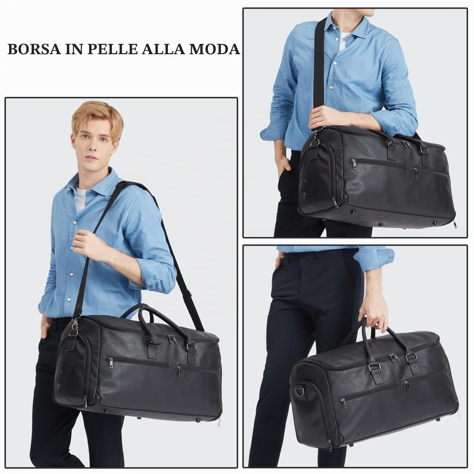 Borsa per indumenti convertibile da donna, borse per indumenti in pelle per viaggi con custodia per scarpe 2 in 1 da appendere valigia borsa da viaggio da donna borsa da viaggio per donna borsone