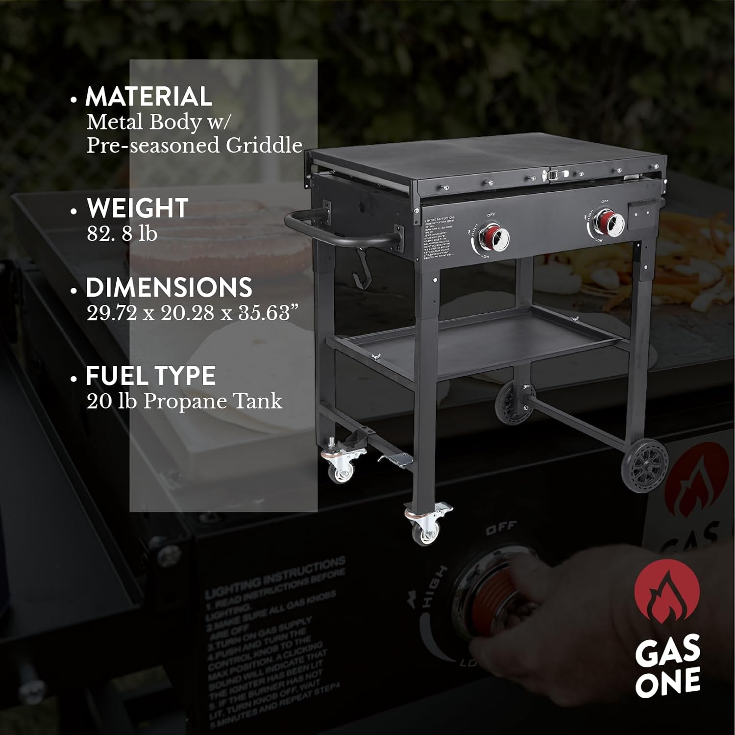 GasOne Foldable Propane Burner Grill – 28-Inch Flat Top Grill Griddle Cooking Station – 2 Burner Propane Grill with Pre-Seasoned Griddle – Professional Burners for Outdoor Cooking with Side Shelves