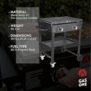 GasOne Foldable Propane Burner Grill 28-Inch Flat Top Grill Griddle Cooking Station 2 Burner Propane Grill with Pre-Seasoned Griddle Professional Burners for Outdoor Cooking with Side Shelves