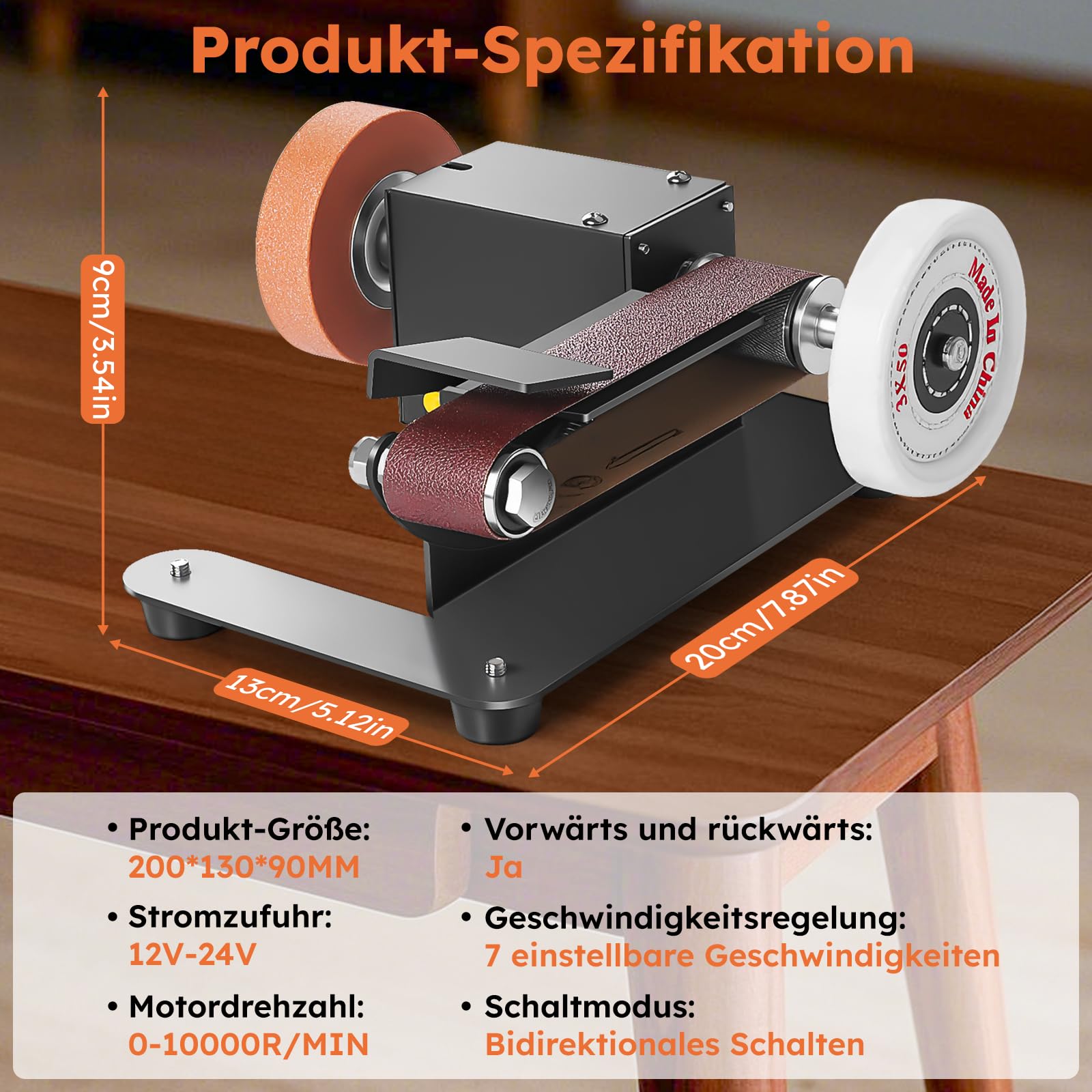 Mini Bandschleifer, 350W Elektrischer Bandschleifer, 7-Stufig Verstellbarer Polierer, DIY Polierschleifmaschine mit 10 Schleifbänder Geliefert, Schleifscheibe und Polierscheibe zum Polieren von Holz