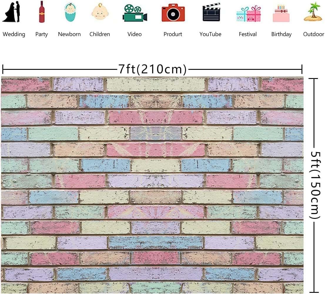 Easter Colourful Wall Backdrop Graffiti Color Brick Retro Block Photography Background Baby Shower Kids Adult Party Birthday Decorations, 7x5FT(Width 210cm x Height 150cm)
