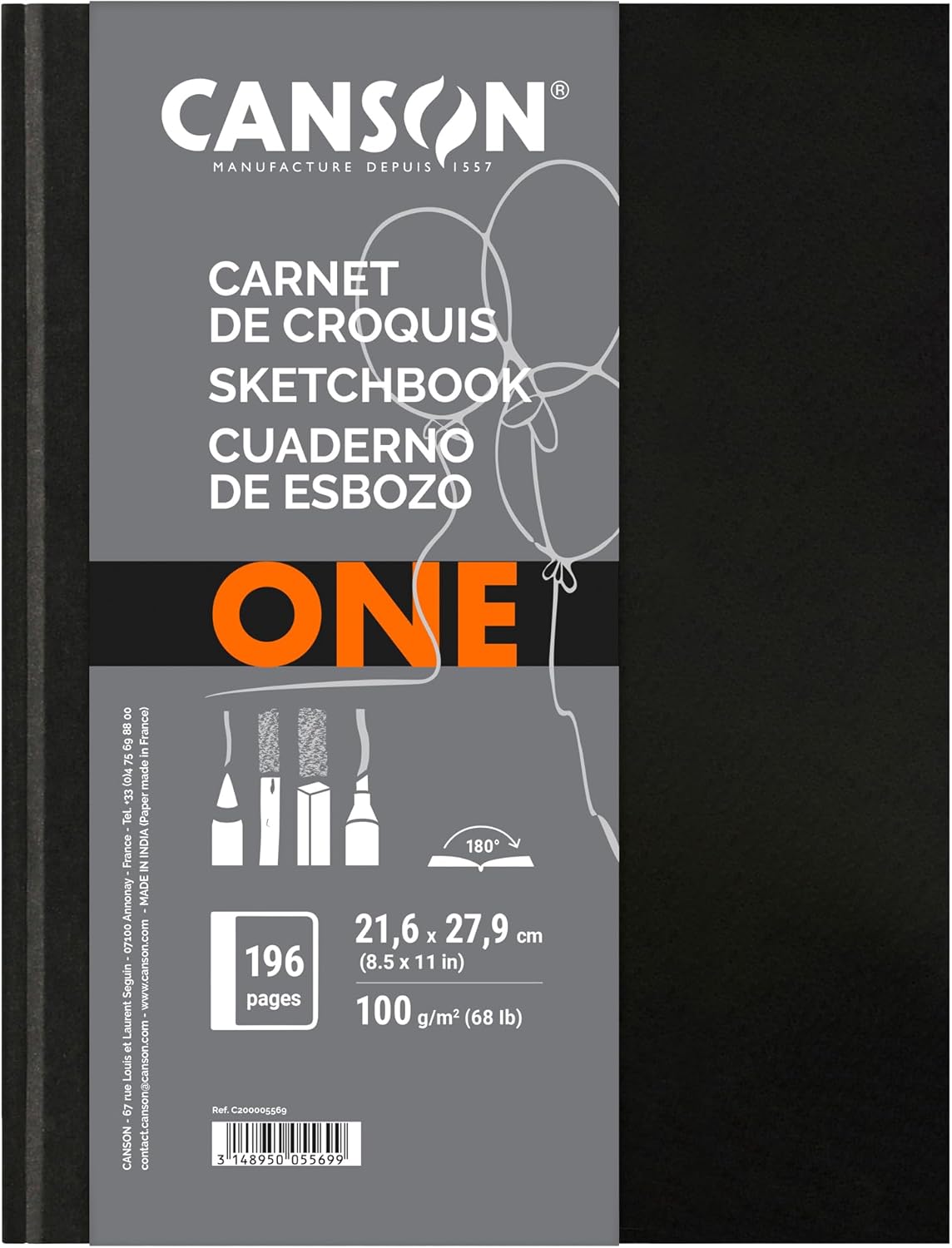 Canson ONE Art Book Paper Pad, Smudge Resistant Sketch Book Paper Pad, Hardbound, 67 Pound, 8.5 x 11 Inch, 98 Sheets